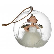 Χριστουγεννιάτικη Γυάλινη Μπάλα με Αγγελάκι Λευκό (8cm)